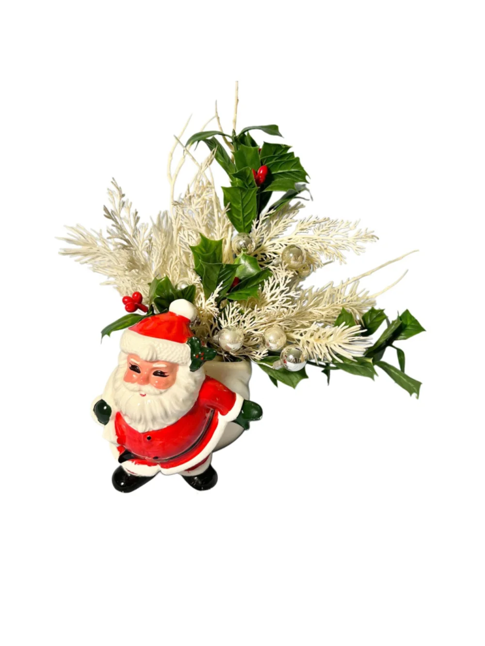 Vintage Mid Century Dickson Ceramic Santa with Original Christmas Arrangement